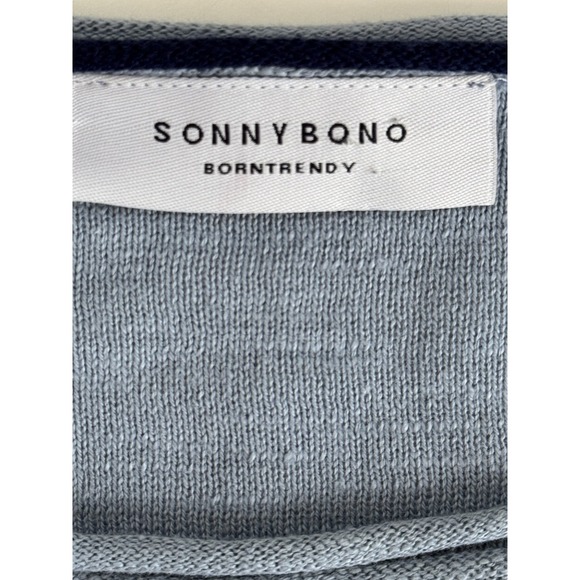 Sonny Bono Born Trendy Italy Sweater Crewneck Pullover Blue Cotton Knit Large - Picture 4 of 9